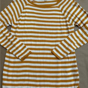 Michael Kors Mustard and White Long Sleeve Striped Sweater Size S